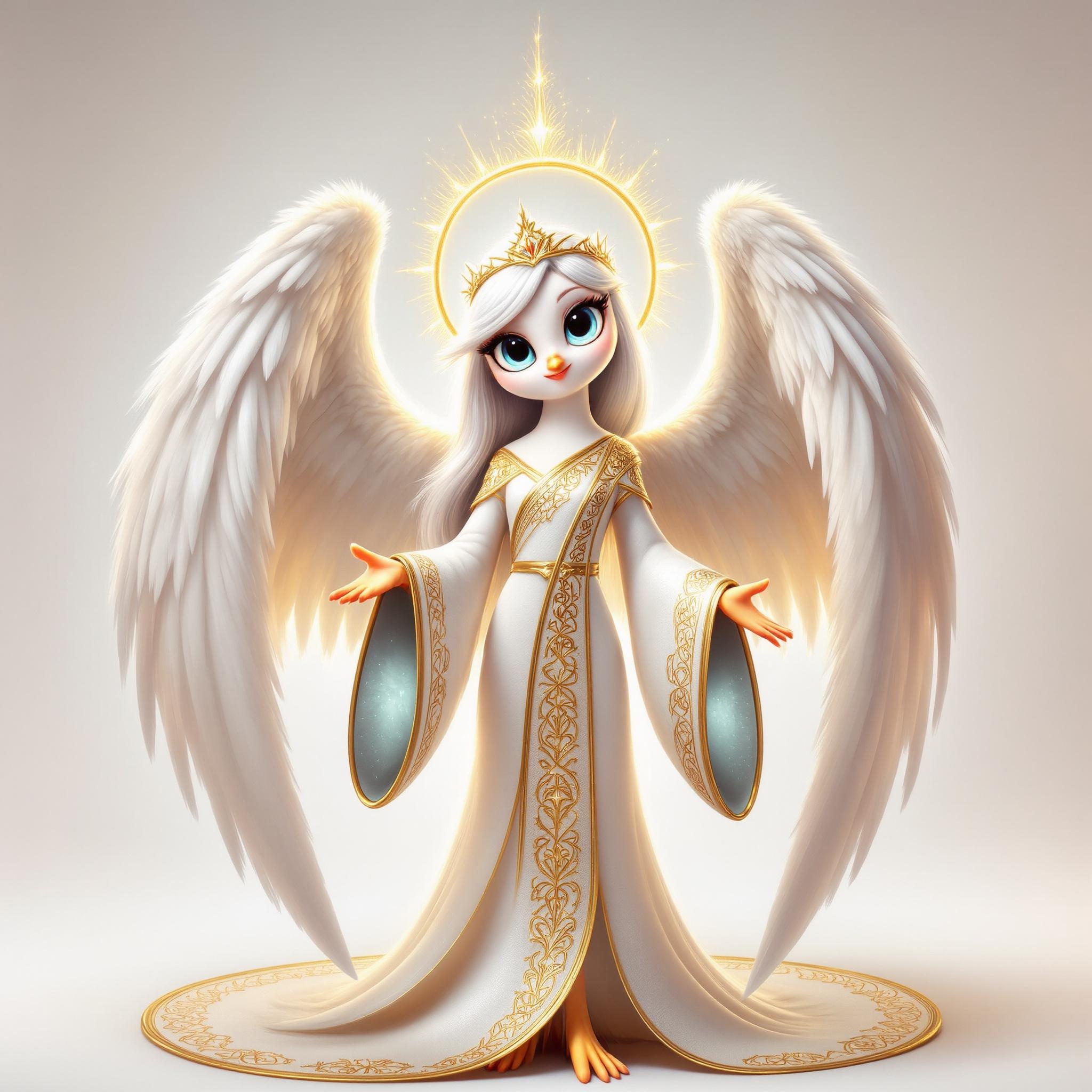 doveinity, a serene dove symbolizing peace and enlightenment, with golden feathers shimmering in the light